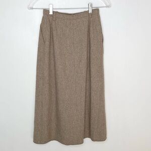 Vintage Saint Laurent Rive Gauche Pencil Skirt Tan Wool Lined Pockets Midi